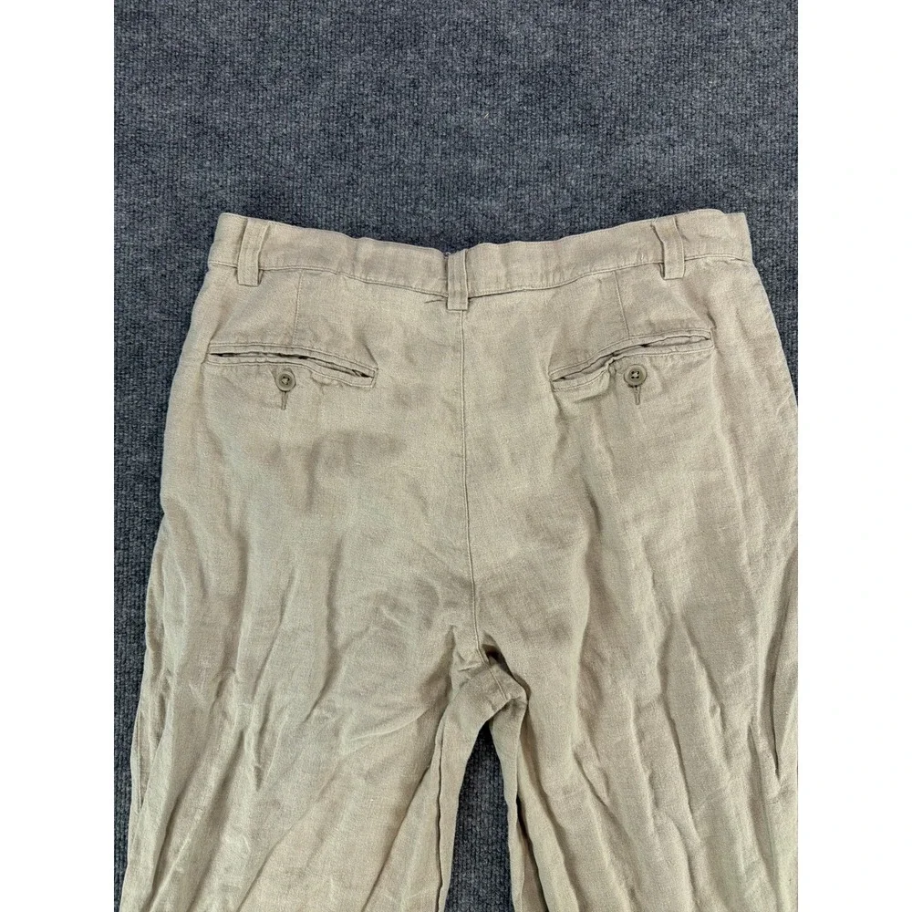 Eddie Bauer Mens 35x30 Pleated 100% Linen Pants Khaki Beige Cuffed Relaxed Fit